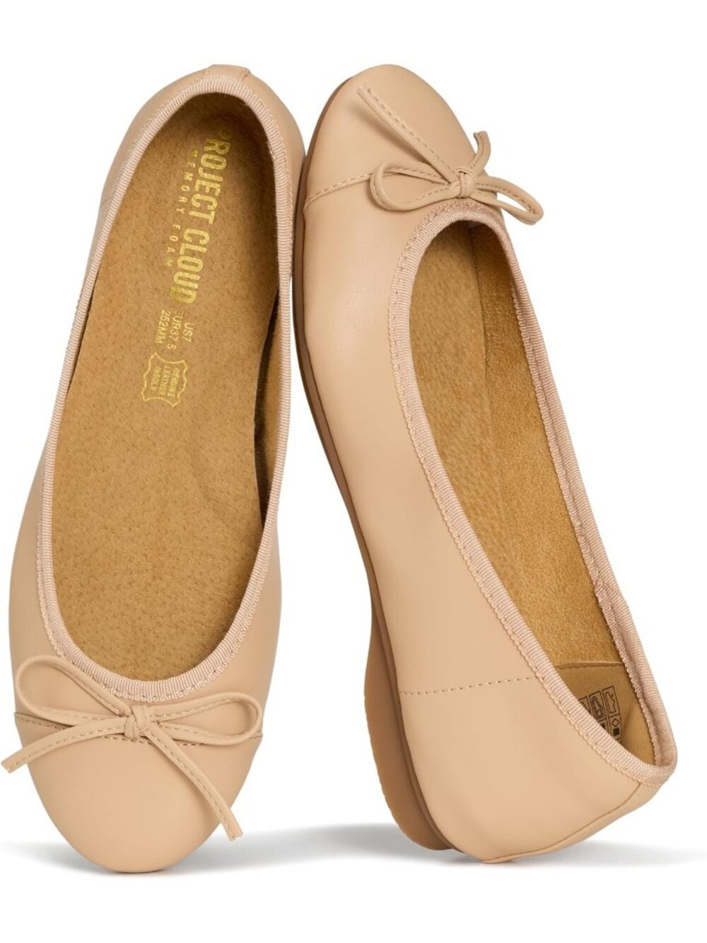 Women's Nude Genuine Leather Insole Ballet Lightweight Mary Jane Flat Shoes